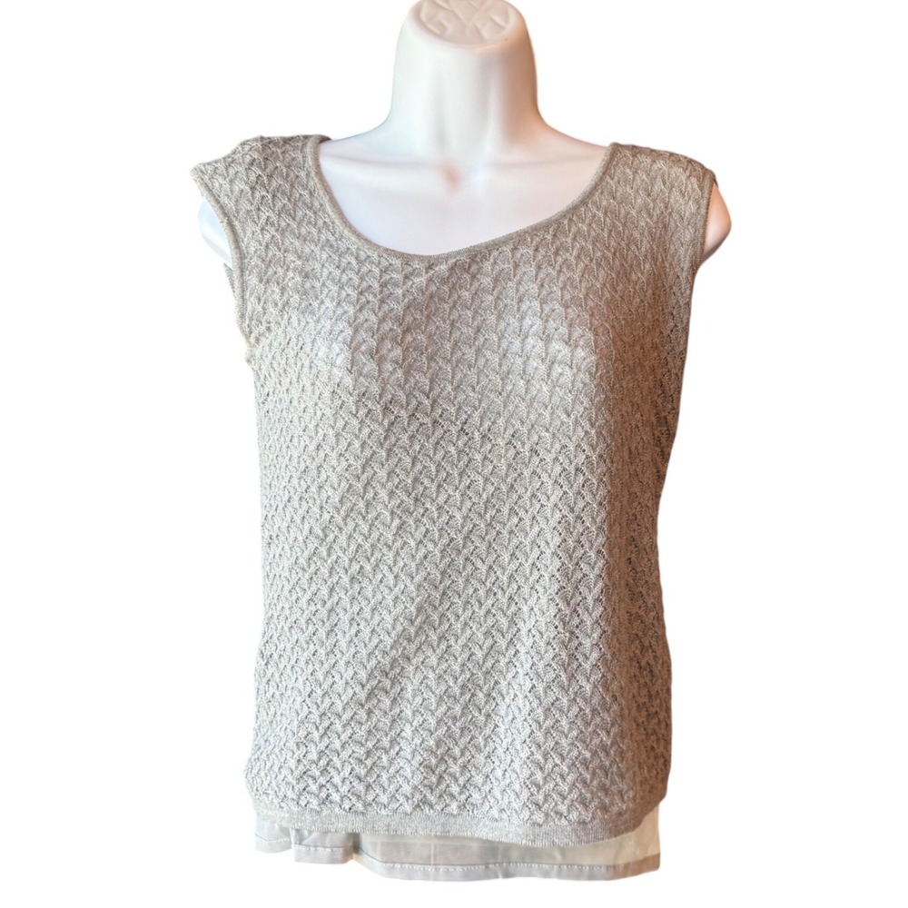 Oscar de la Renta Oscar Gray Textured Knit Shell Top Size X-Small Lined